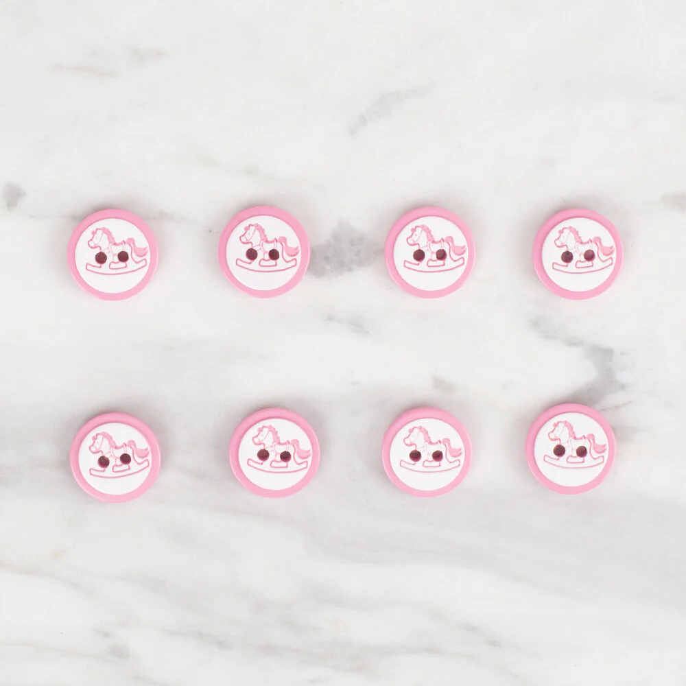 Loren Crafts 8 Pack Horse Patterned Button, Pink - 495 - Image 2