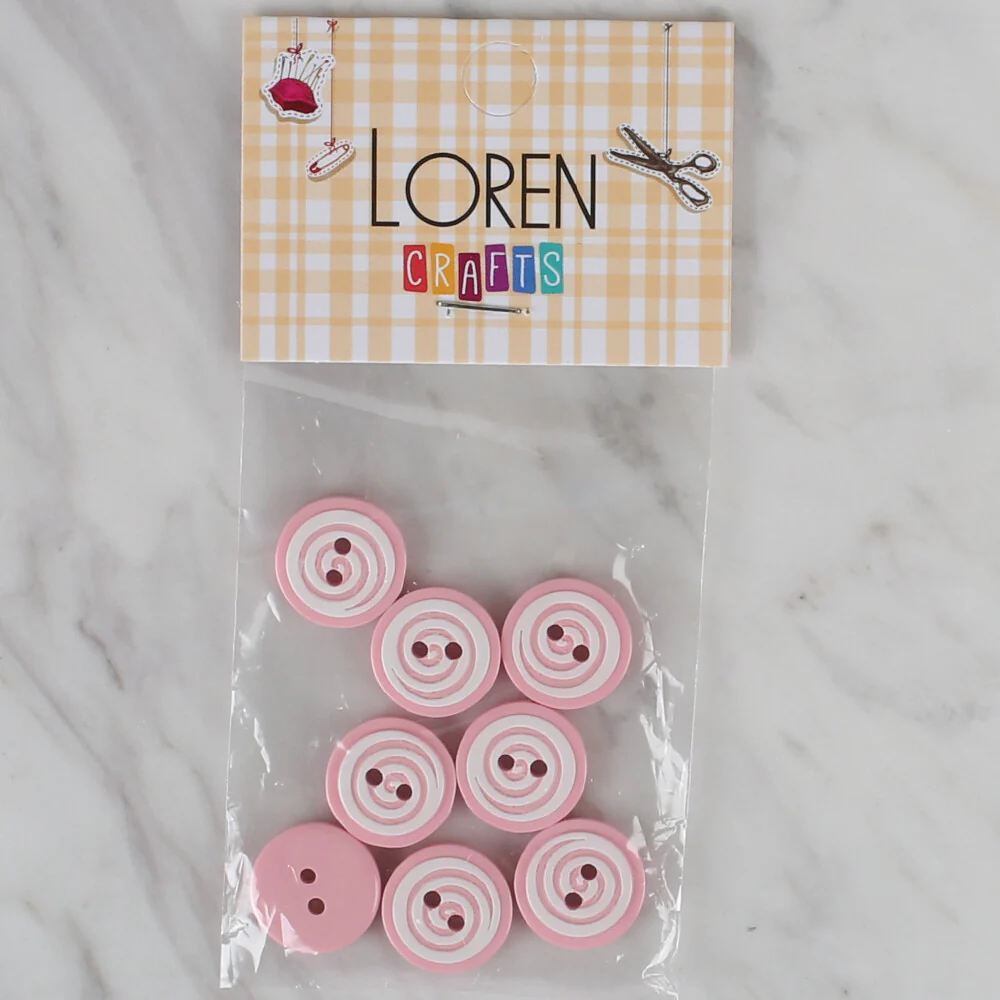 Loren Crafts 8 Pack Round Button, Pink - 447