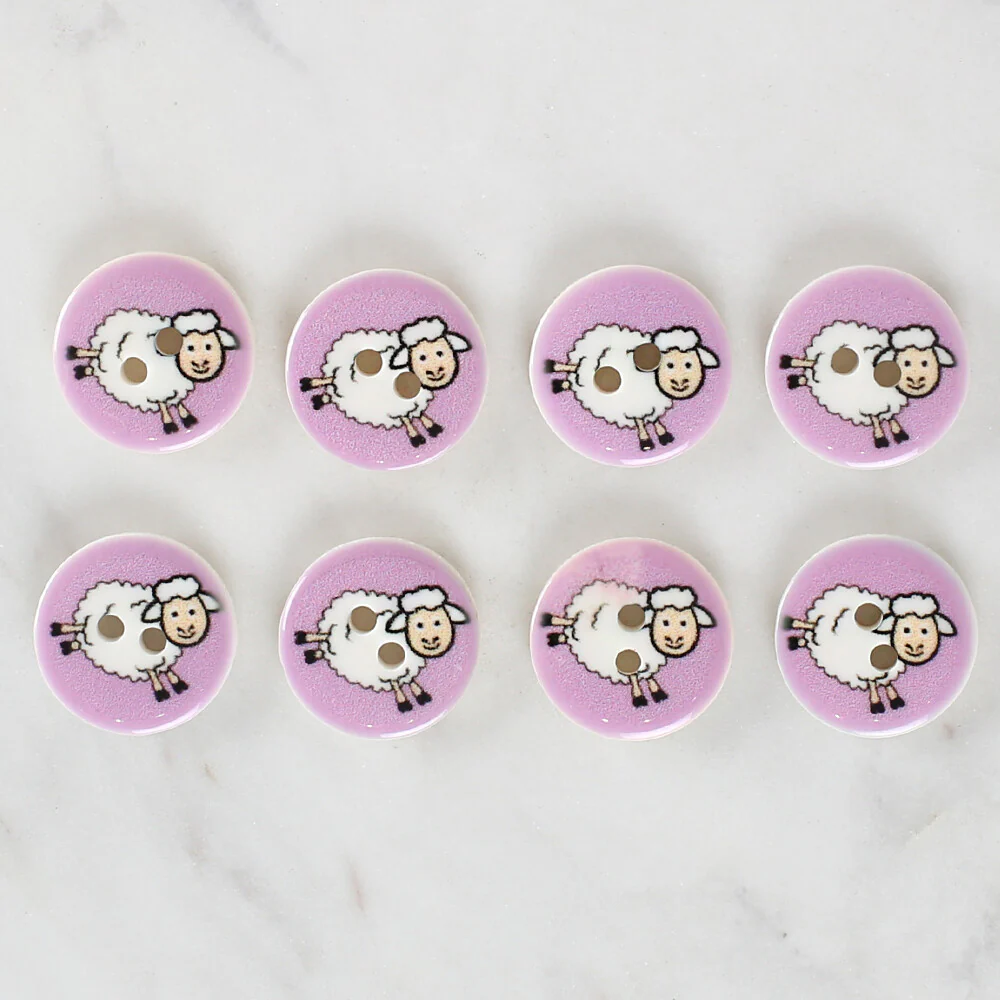 Loren Crafts 8 Pack Sheep Patterned Button - 1170 - Image 2