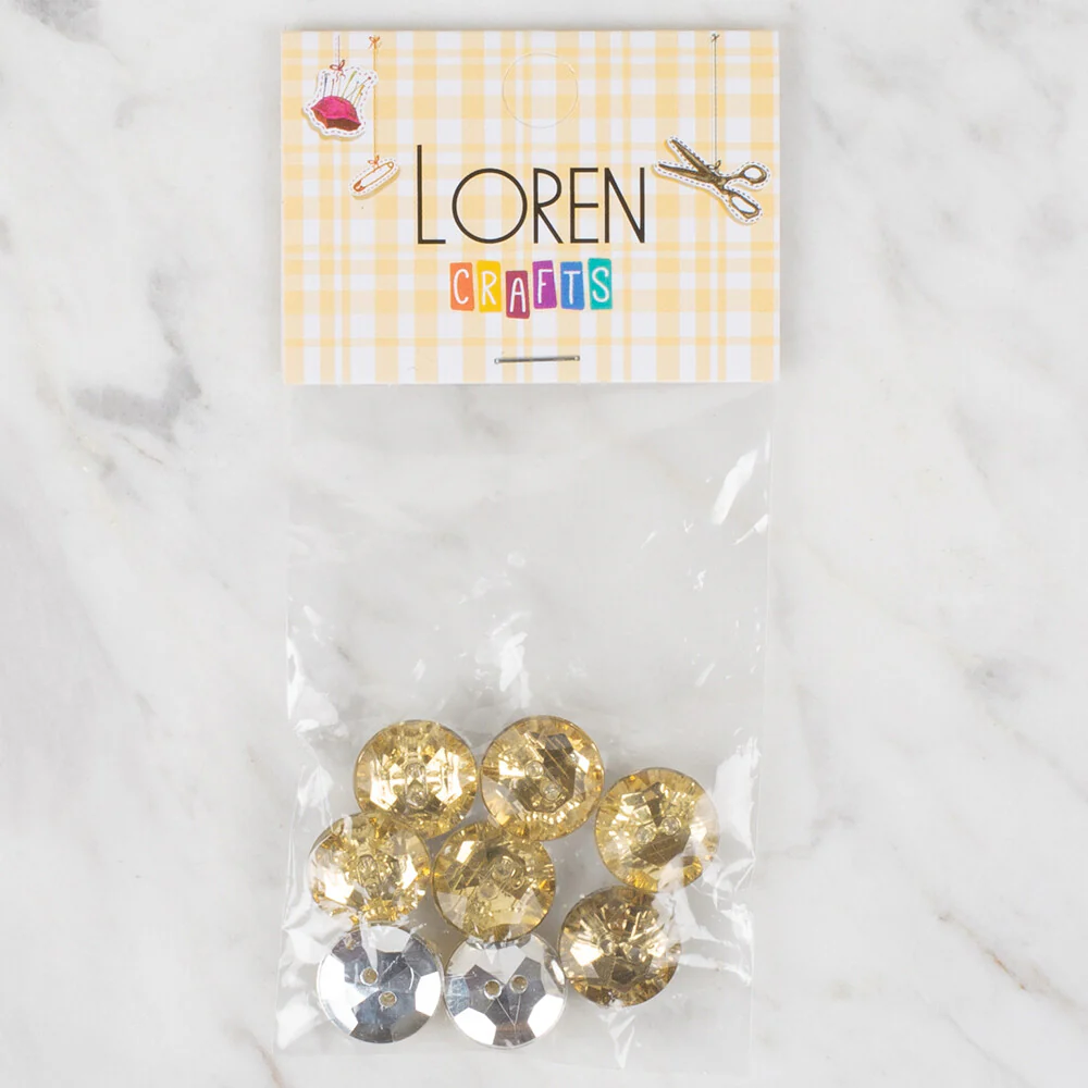 Loren Crafts 8 Pack Shiny Button, Gold - 226