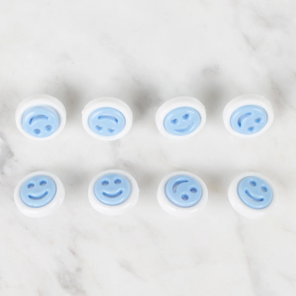 Loren Crafts 8 Pack Smiley Button, Blue - 632 - Image 2
