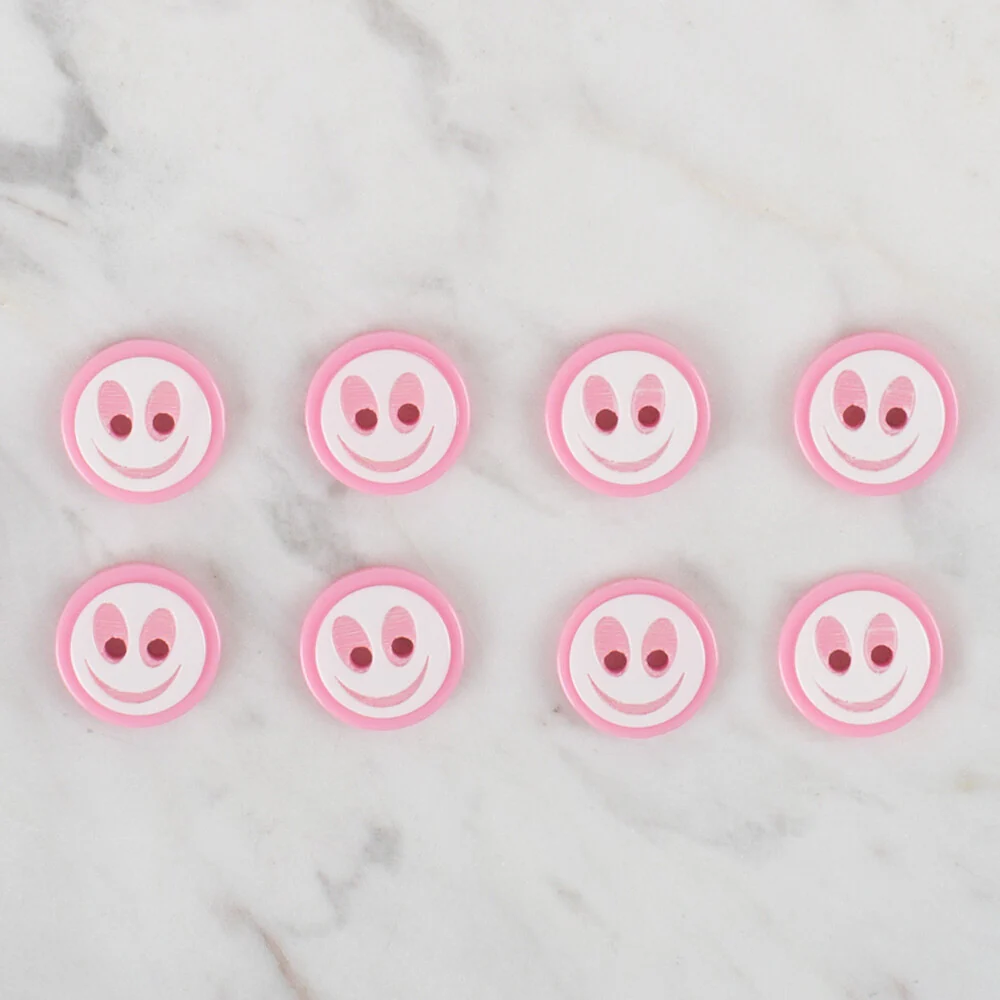 Loren Crafts 8 Pack Smiley Button, Pink - 541 - Image 2