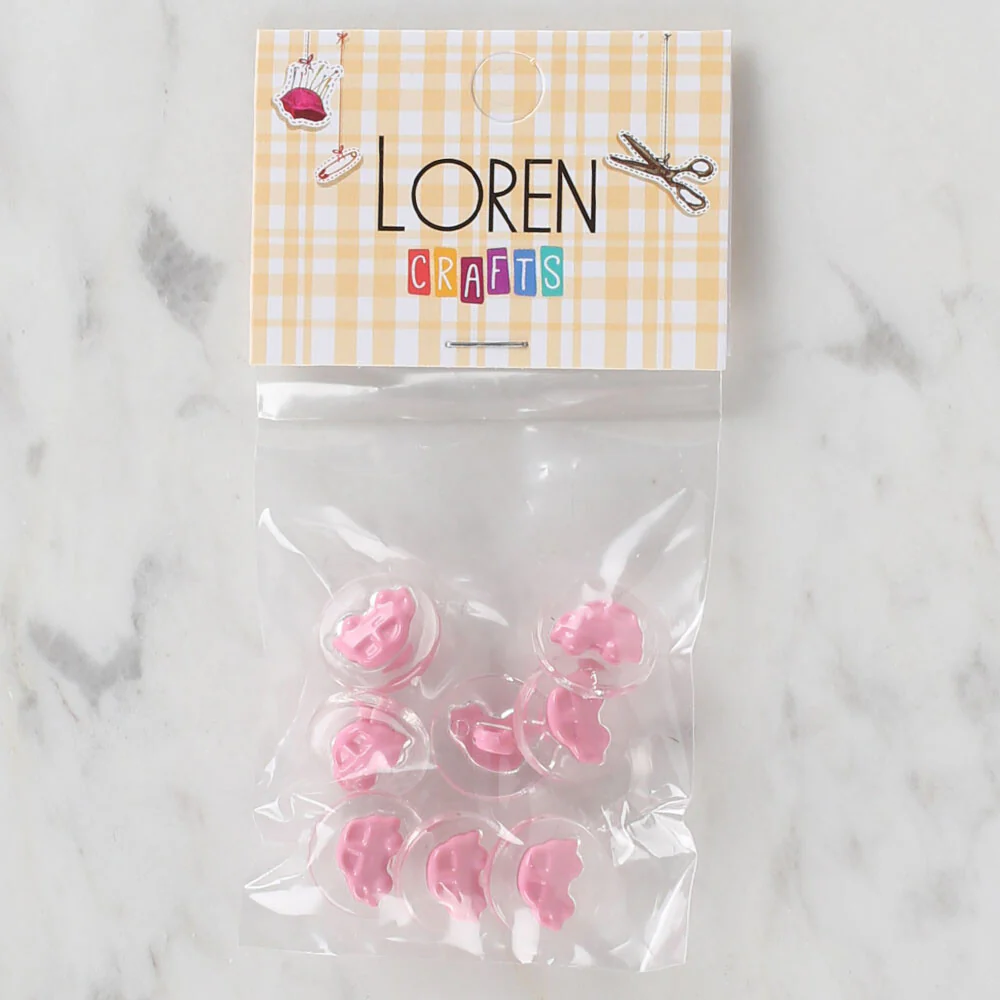 Loren Crafts 8 Pack Transparent  car Button, Pink- 249
