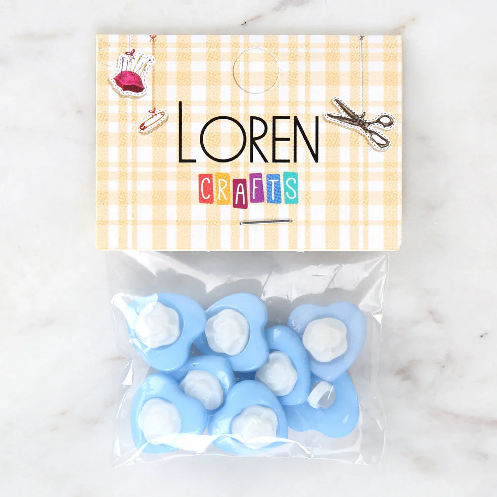 Loren Crafts 8-piece Blue Heart Button - 3050