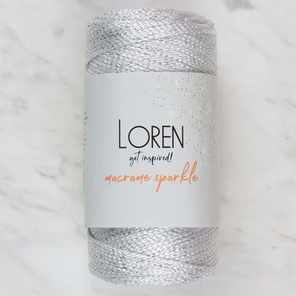 Loren Macrame Sparkle Hand Knitting Yarn, Glitter White - RM002