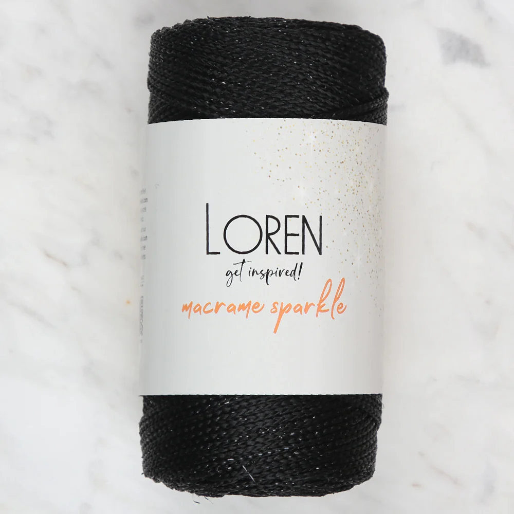 Loren Macrame Sparkle Hand Knitting Yarn, Silvery Black - RM 001-A