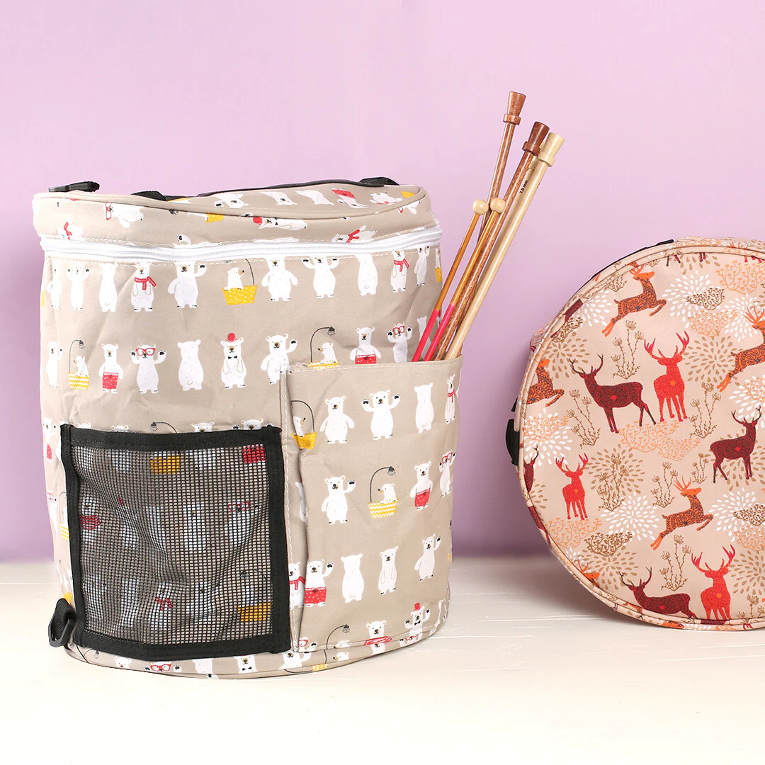Loren Patterned Round Base Organizer Bag, Beige - EB018 - Image 4