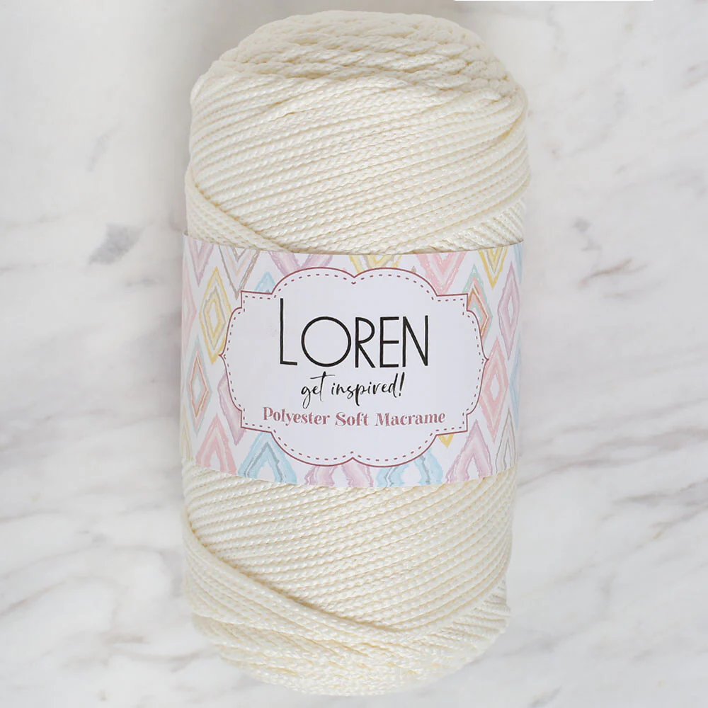 Loren Polyester Soft Macrame Yarn, Cream - LM003