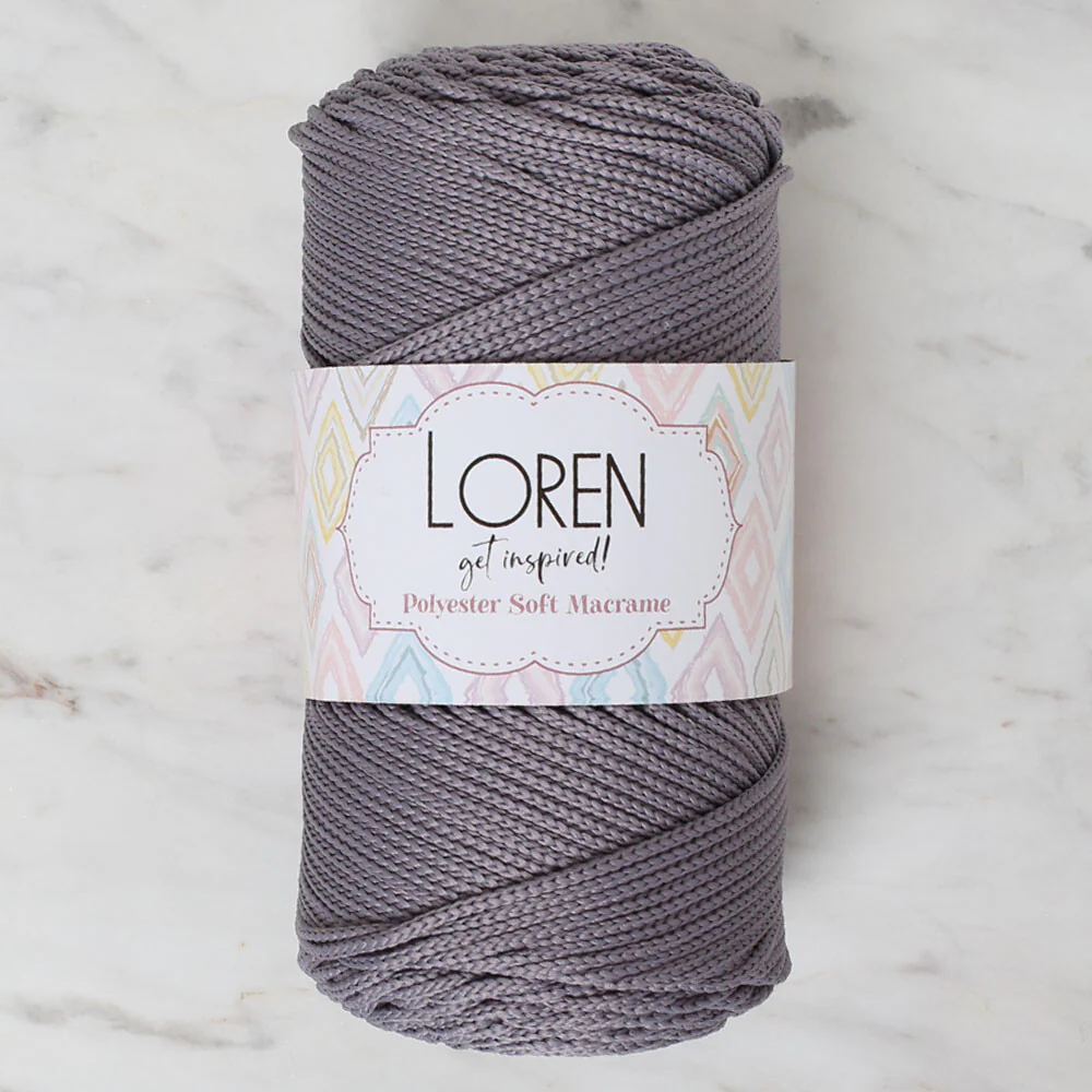 Loren Polyester Soft Macrame Yarn, Grey - LM050