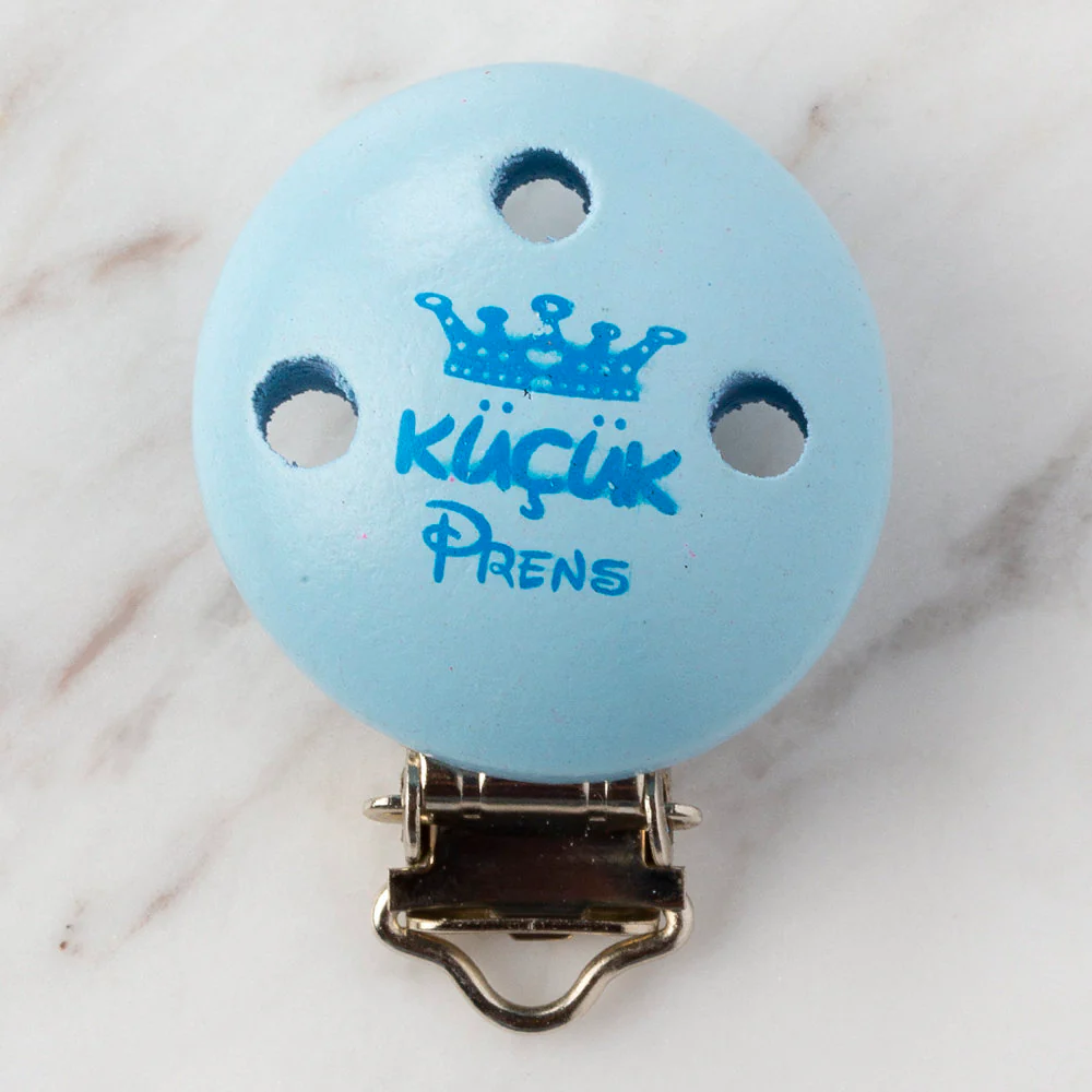Loren Round Shaped Wooden Pacifier Clip, Blue - Small Prince