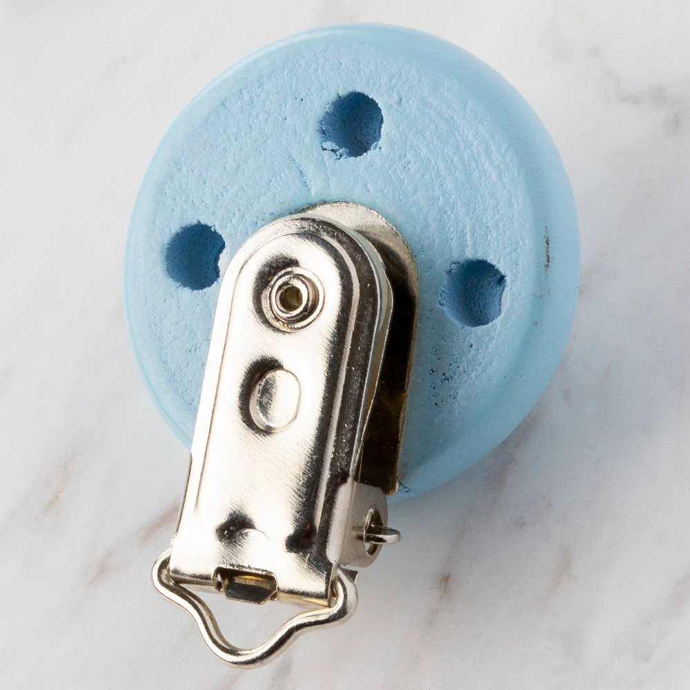 Loren Round Shaped Wooden Pacifier Clip, Blue - Small Prince - Image 2