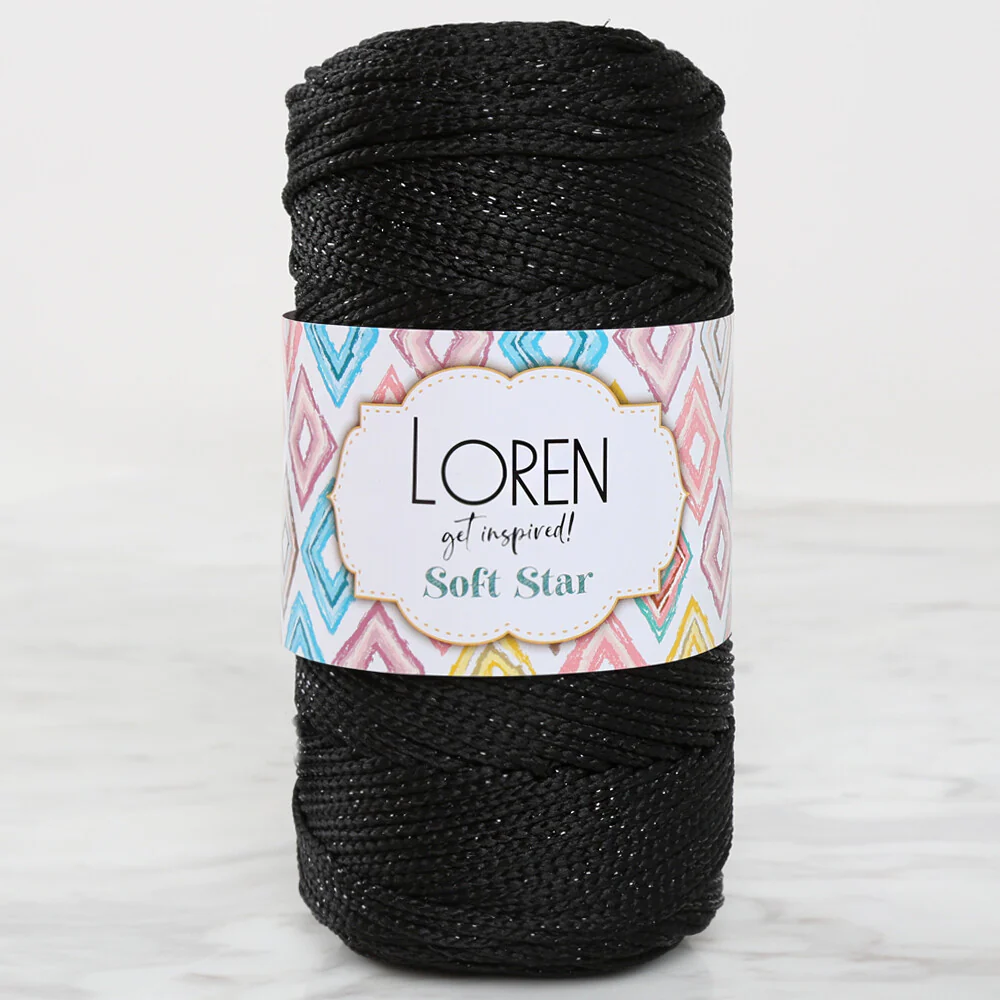 Loren Soft Star Macrame Yarn, Thread Black Glittery Black - RM105
