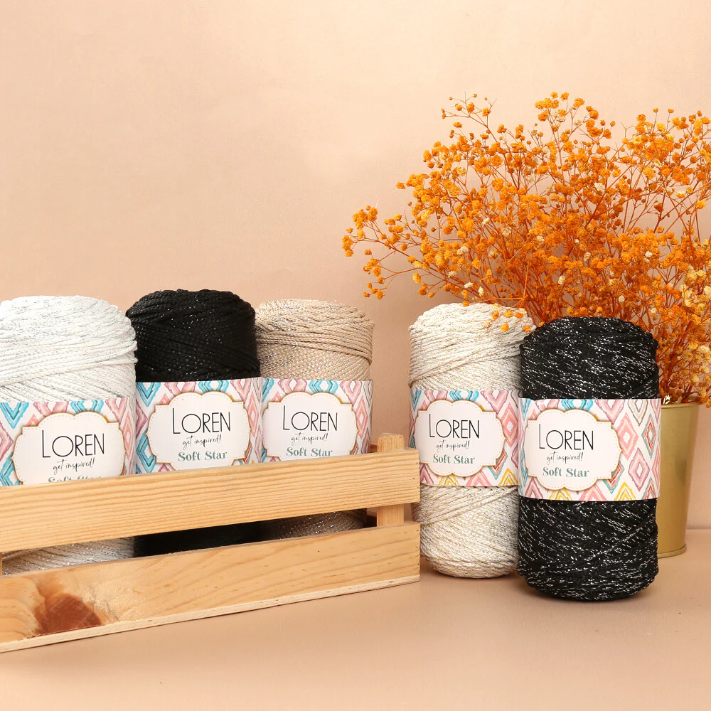 Loren Soft Star Macrame Yarn, Thread Silver Glittery Black - RM104 - Image 3
