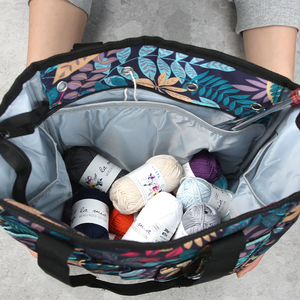 Nas Knitting Bag, Navy Blue Floral - Image 4