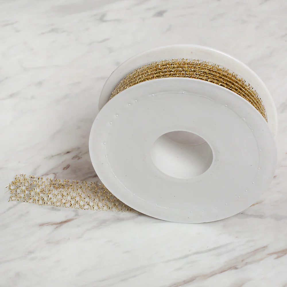Önel 2.5 cm 20 m Mesh Ribbon, Gold - Image 2