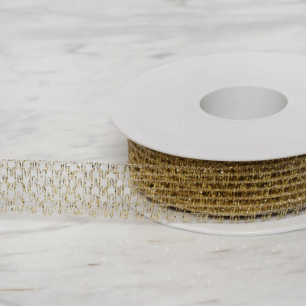 Önel 2.5 cm 20 m Mesh Ribbon, Gold - Image 3