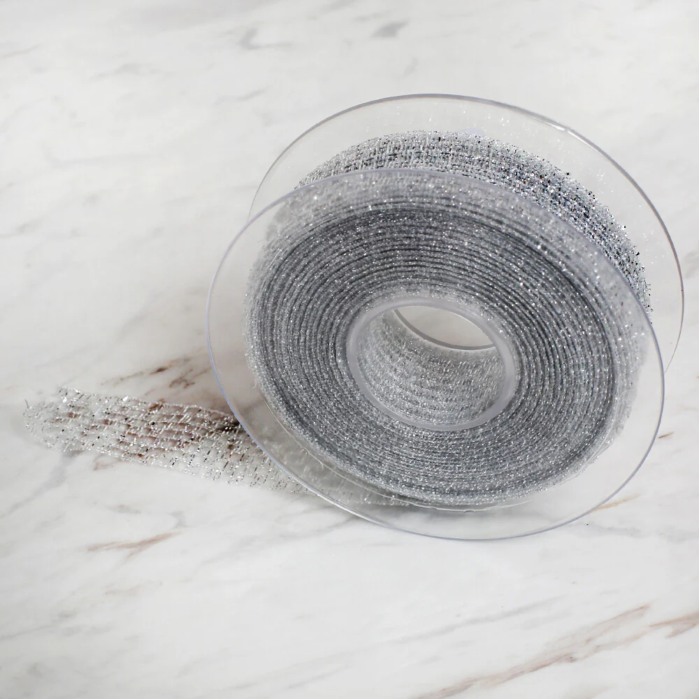Önel 2.5 cm 20 m Mesh Ribbon, Silver - Image 2
