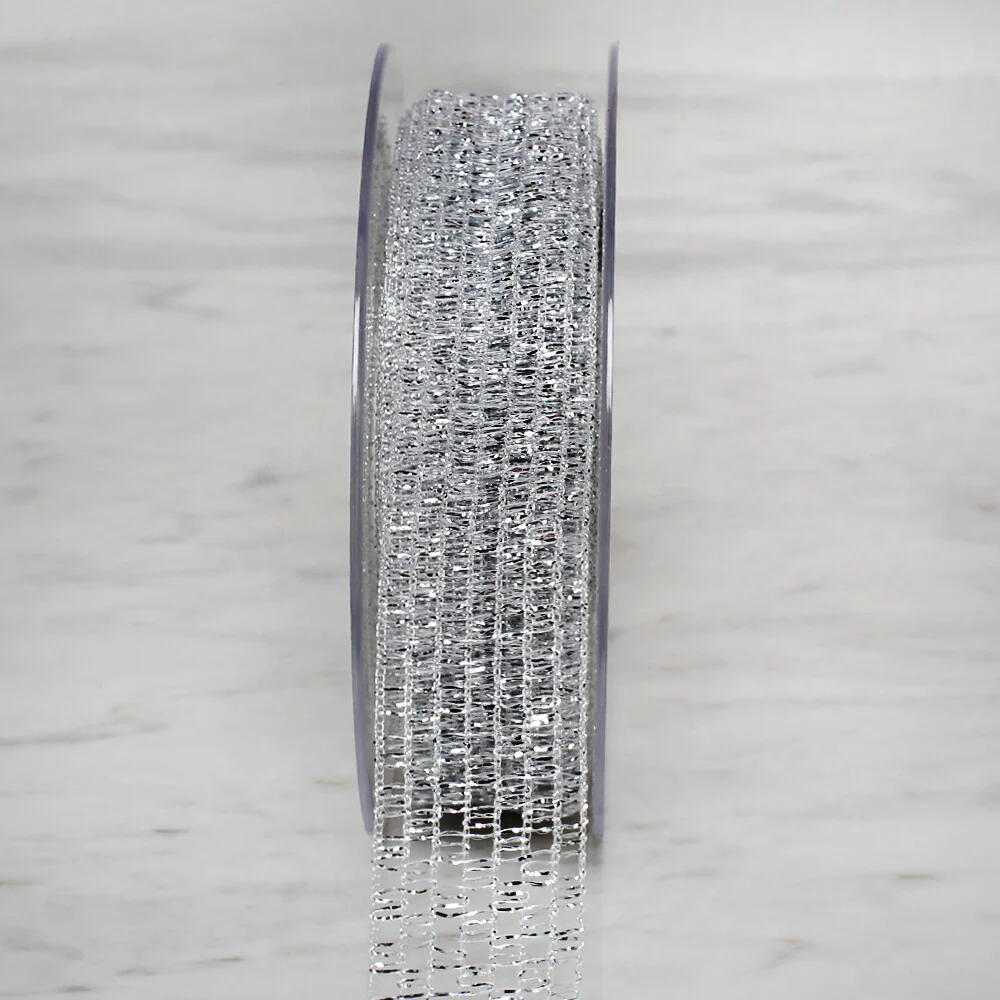 Önel 2.5 cm 20 m Mesh Ribbon, Silver - Image 3