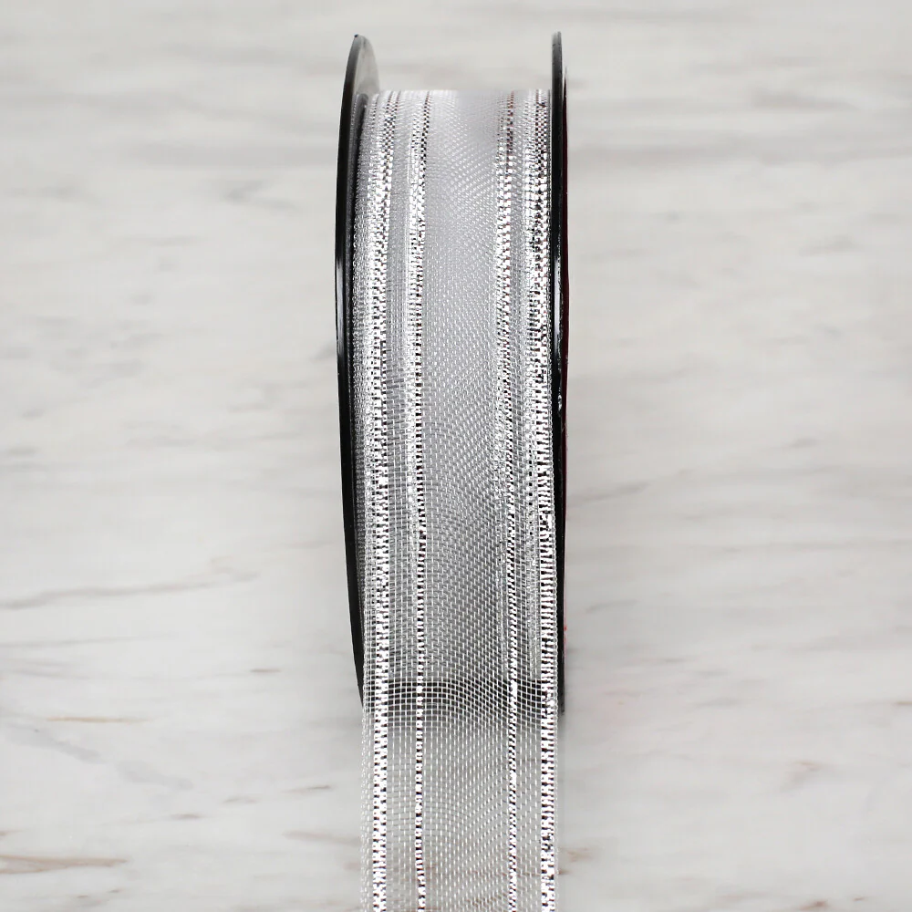 Önel 2.5 cm 20 m Silver Glittery Chifon Ribbon - Image 4