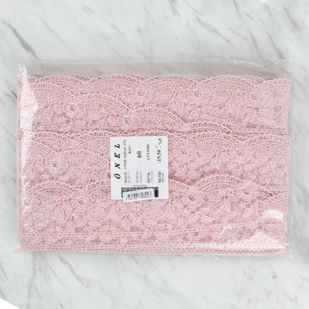 Önel Lace Ribbon, 5 cm, Light Pink, Flower Patterned - 60 - Image 3