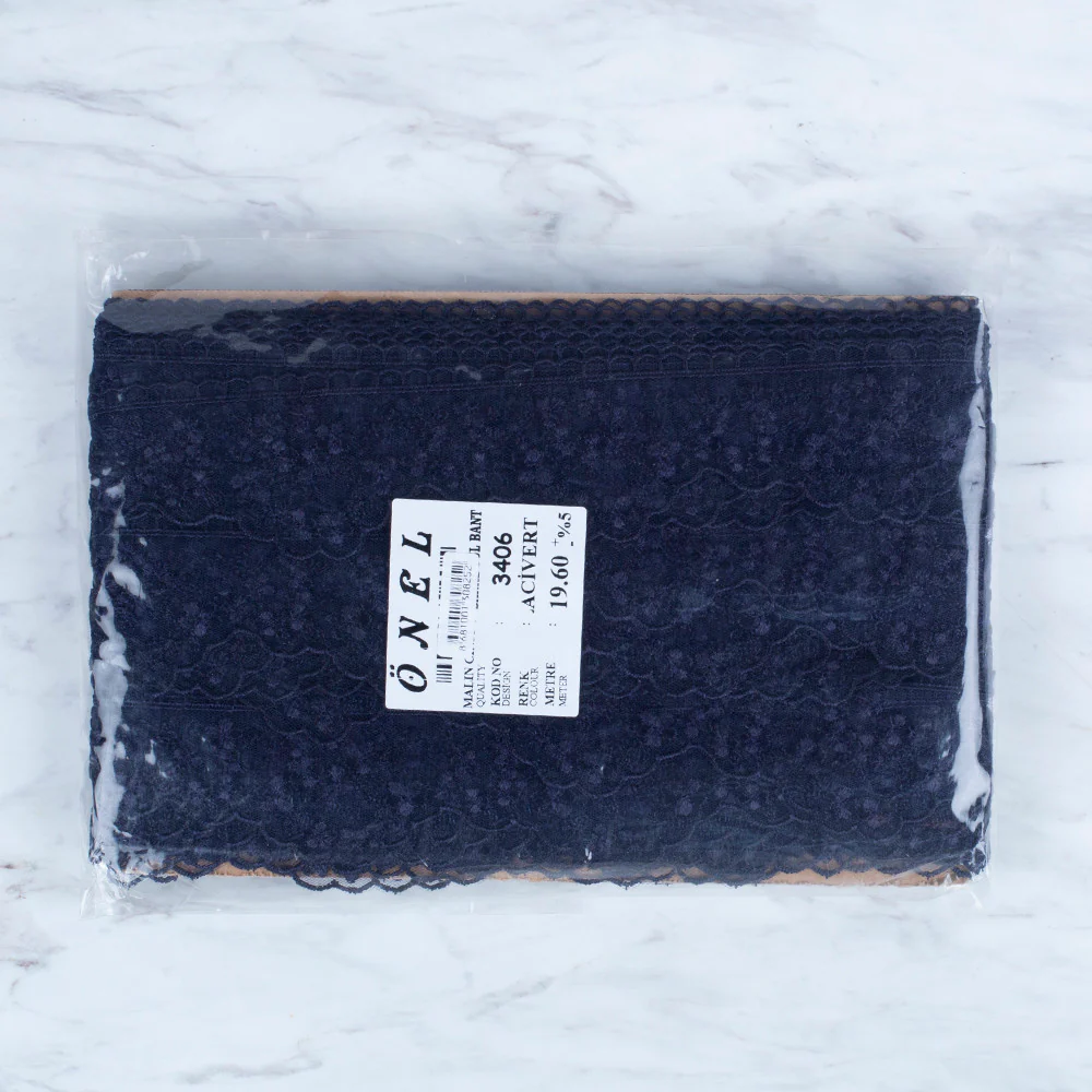 Önel Lace Ribbon, 5 cm, Navy Blue, Flower Patterned - 3406 - Image 3