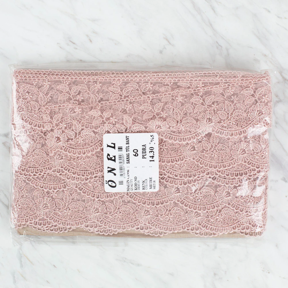 Önel Lace Ribbon, 5 cm, Powder Pink, Flower Patterned - 60 - Image 3