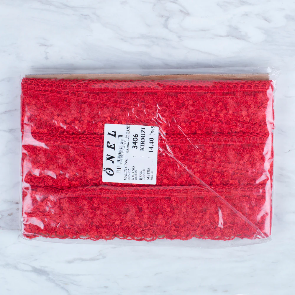 Önel Lace Ribbon, 5 cm, Red, Flower Patterned - 3406 - Image 3