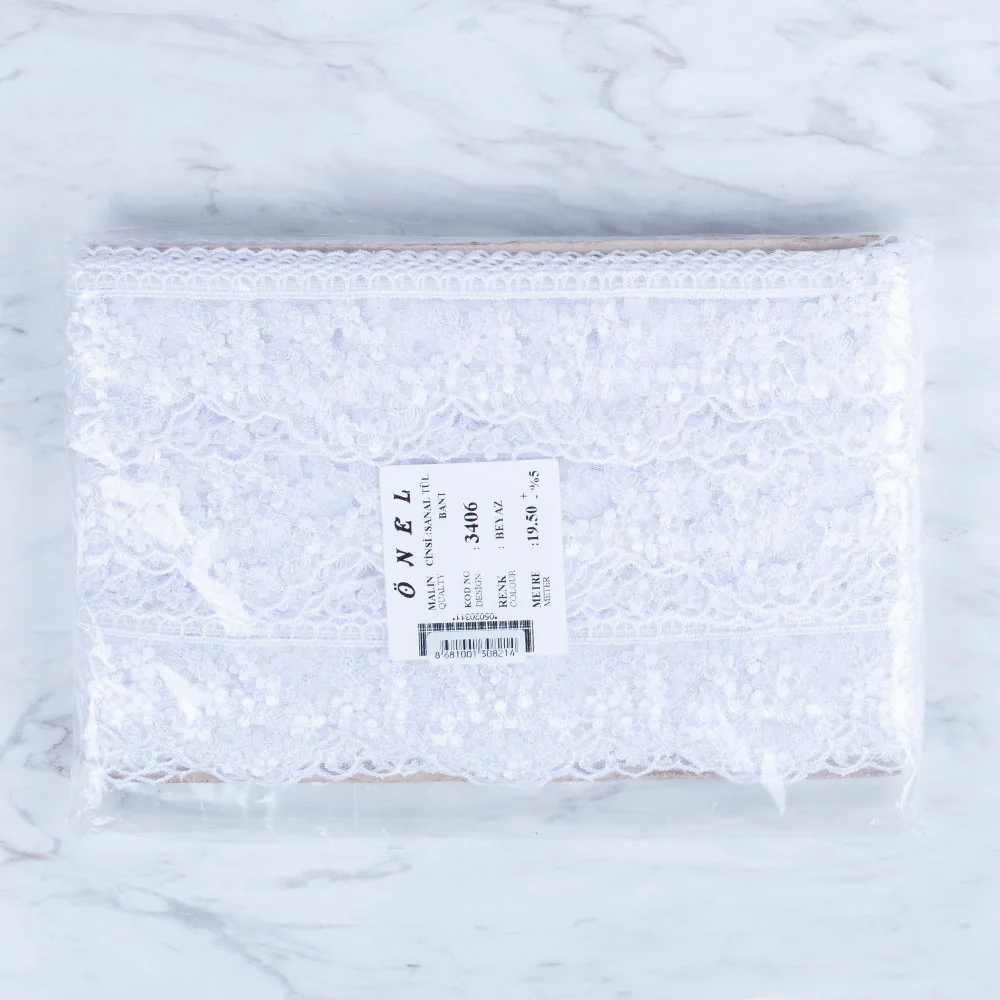 Önel Lace Ribbon, 5 cm, White, Flower Patterned - 3406 - Image 3