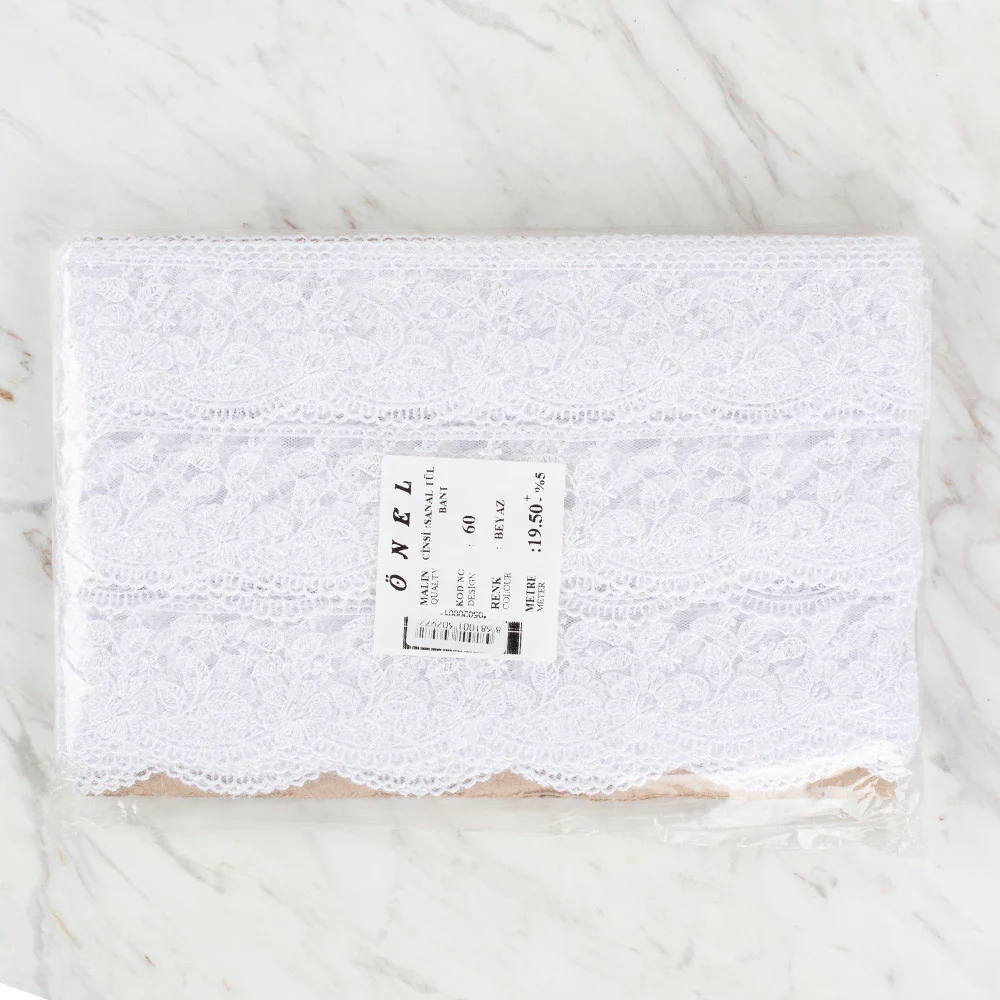Önel Lace Ribbon, 5 cm, White, Flower Patterned - 60 - Image 3