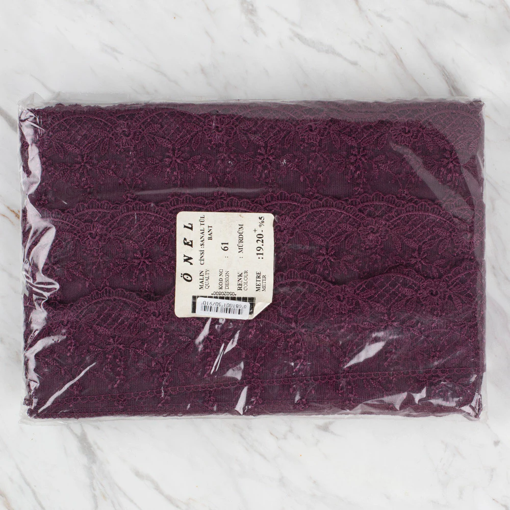 Önel Lace Ribbon, 6 cm, Aubergine, Flower Patterned - 61 - Image 3