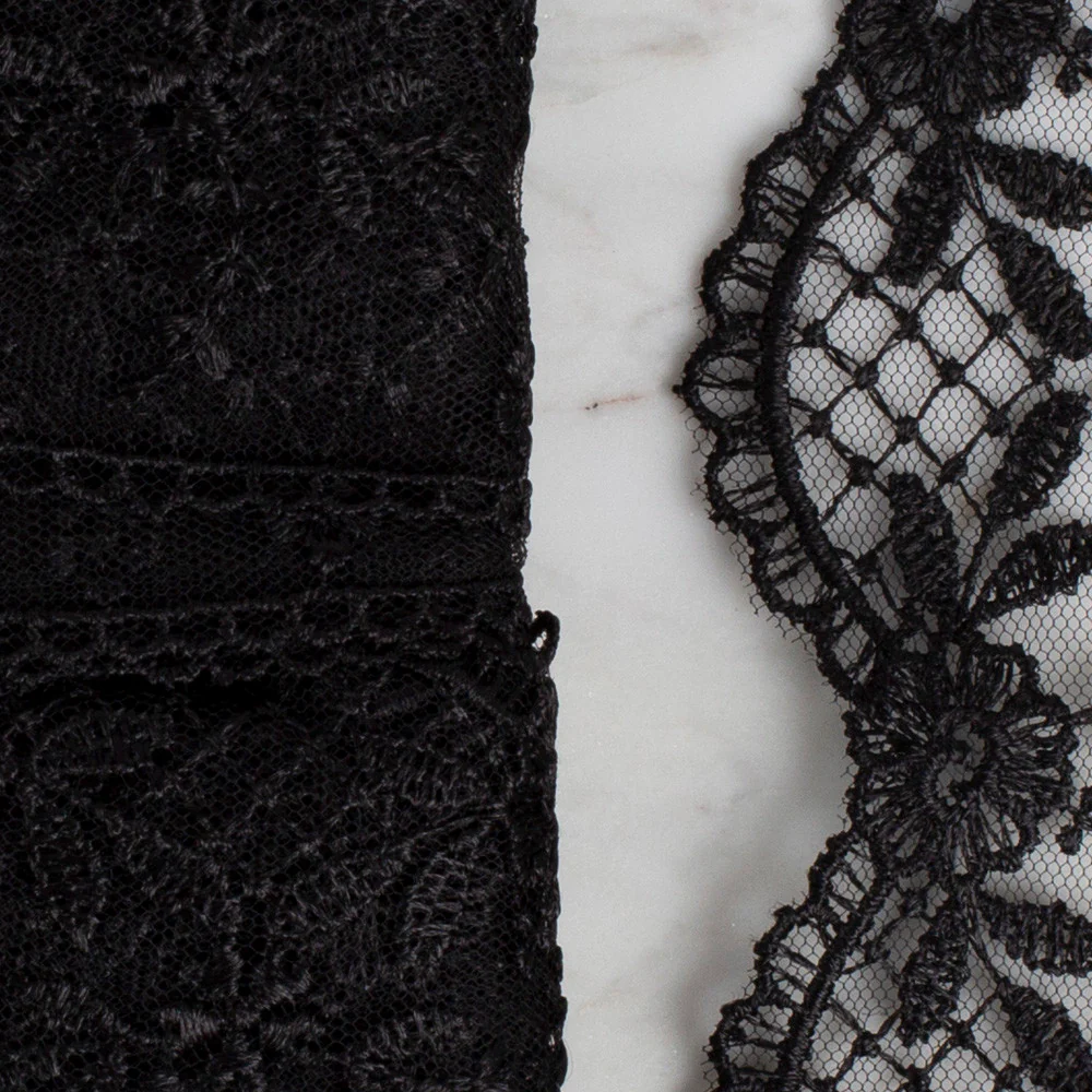 Önel Lace Ribbon, 6 cm, Black, Flower Patterned - 61 - Image 2