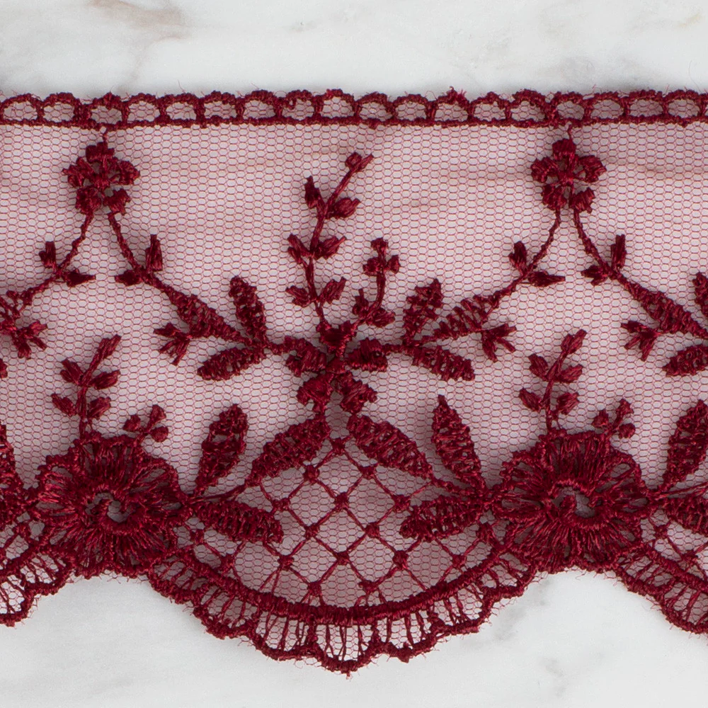 Önel Lace Ribbon, 6 cm, Claret, Flower Patterned - 61