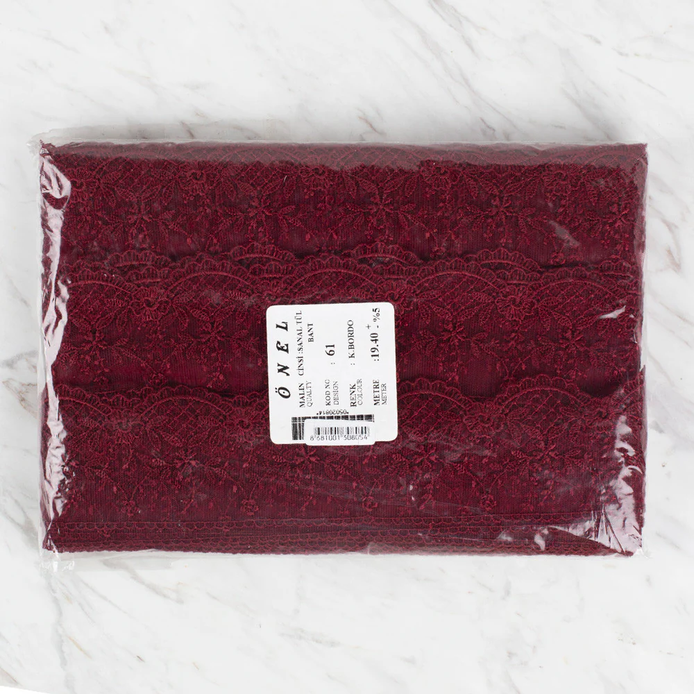 Önel Lace Ribbon, 6 cm, Claret, Flower Patterned - 61 - Image 3
