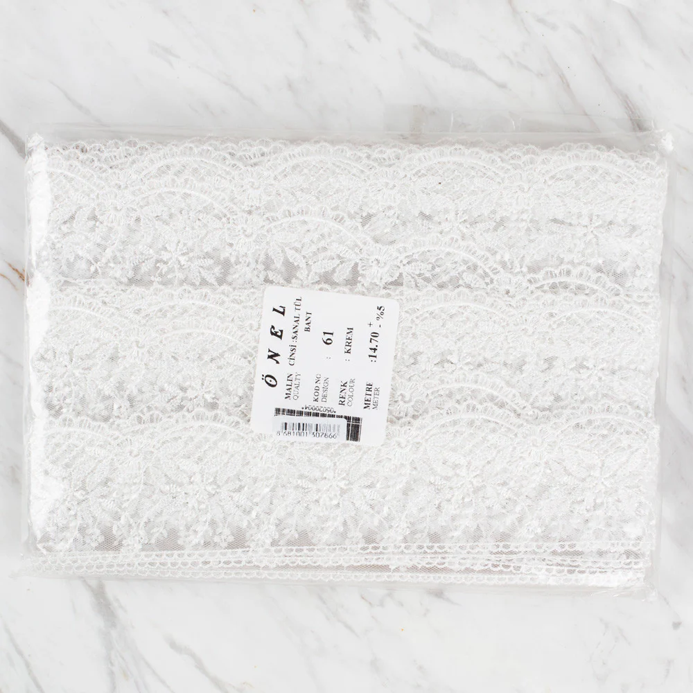 Önel Lace Ribbon, 6 cm, Ecru, Flower Patterned - 61 - Image 3