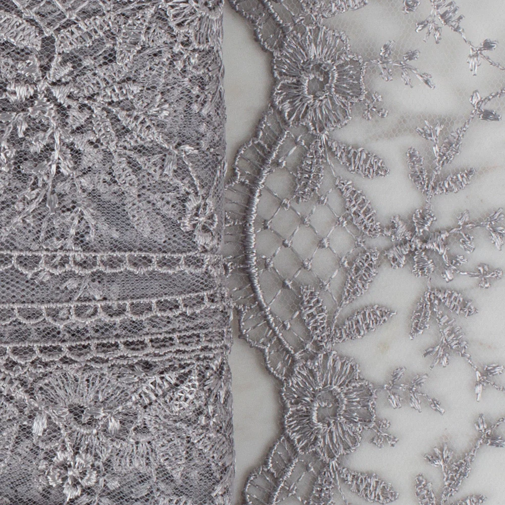Önel Lace Ribbon, 6 cm, Grey, Flower Patterned - 61 - Image 2