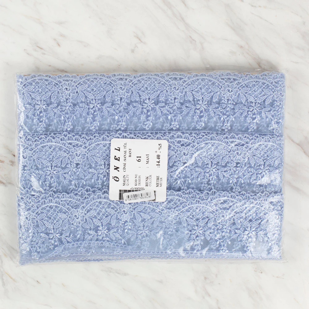 Önel Lace Ribbon, 6 cm, Light Blue, Flower Patterned - 61 - Image 3