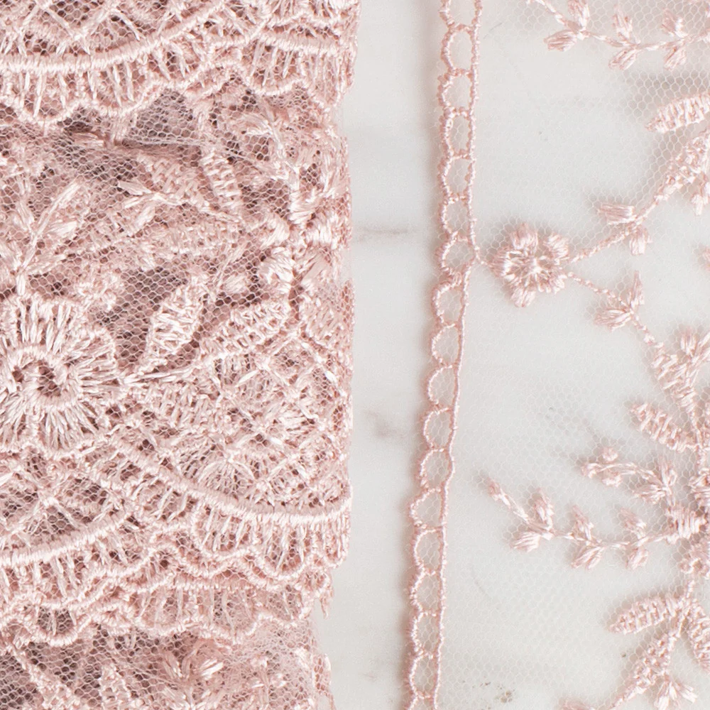 Önel Lace Ribbon, 6 cm, Powder Pink, Flower Patterned - 61 - Image 2