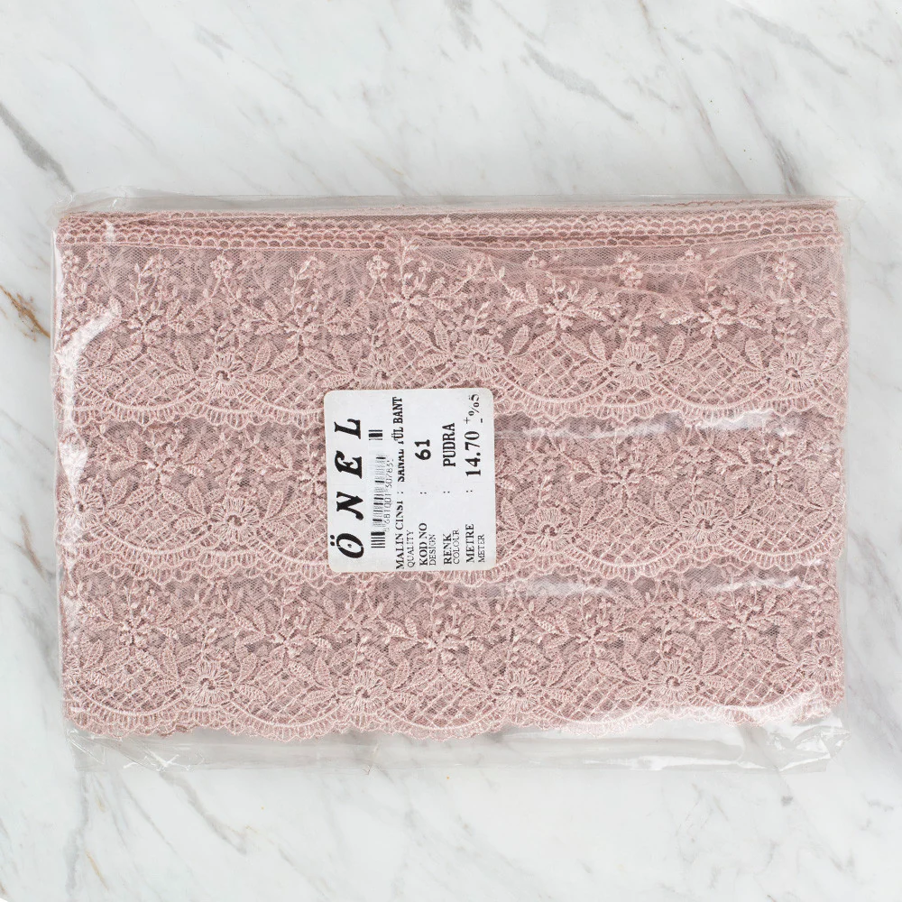 Önel Lace Ribbon, 6 cm, Powder Pink, Flower Patterned - 61 - Image 3