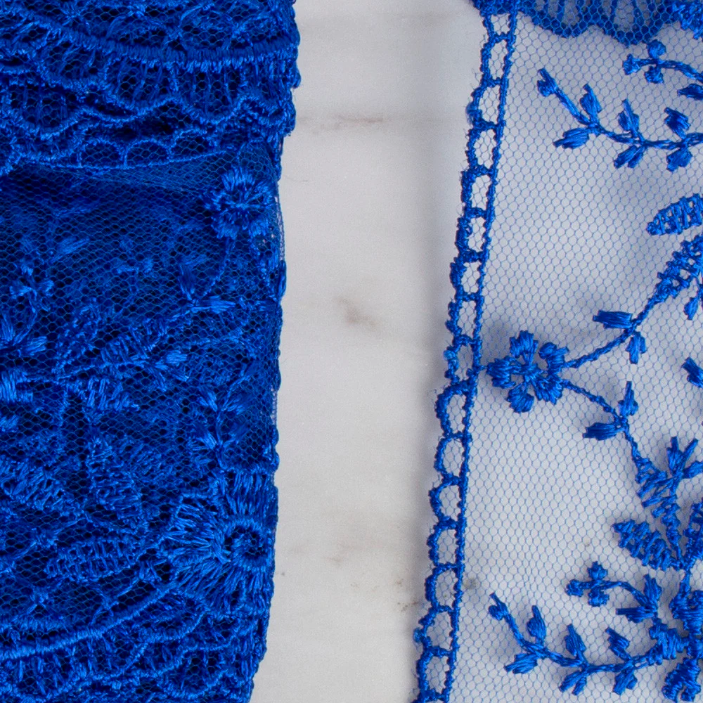 Önel Lace Ribbon, 6 cm, Saxe, Flower Patterned - 61 - Image 2