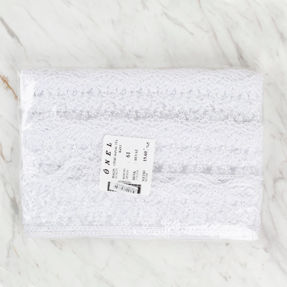 Önel Lace Ribbon, 6 cm, White, Flower Patterned - 61 - Image 3