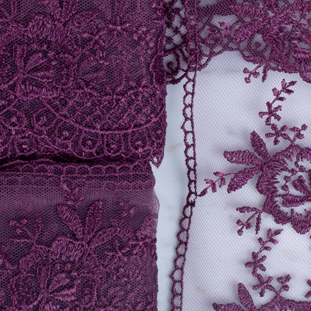Önel Lace Ribbon, 7 cm, Aubergine, Flower Patterned - 67 - Image 2