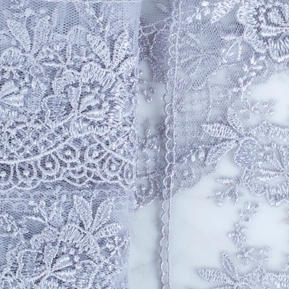 Önel Lace Ribbon, 7 cm, Grey, Flower Patterned - 67 - Image 2