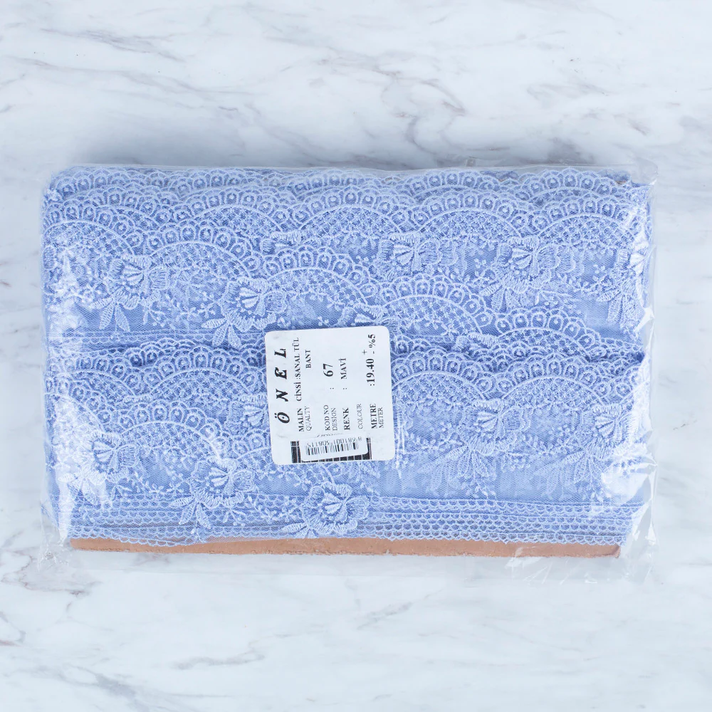 Önel Lace Ribbon, 7 cm, Light Blue, Flower Patterned - 67 - Image 3