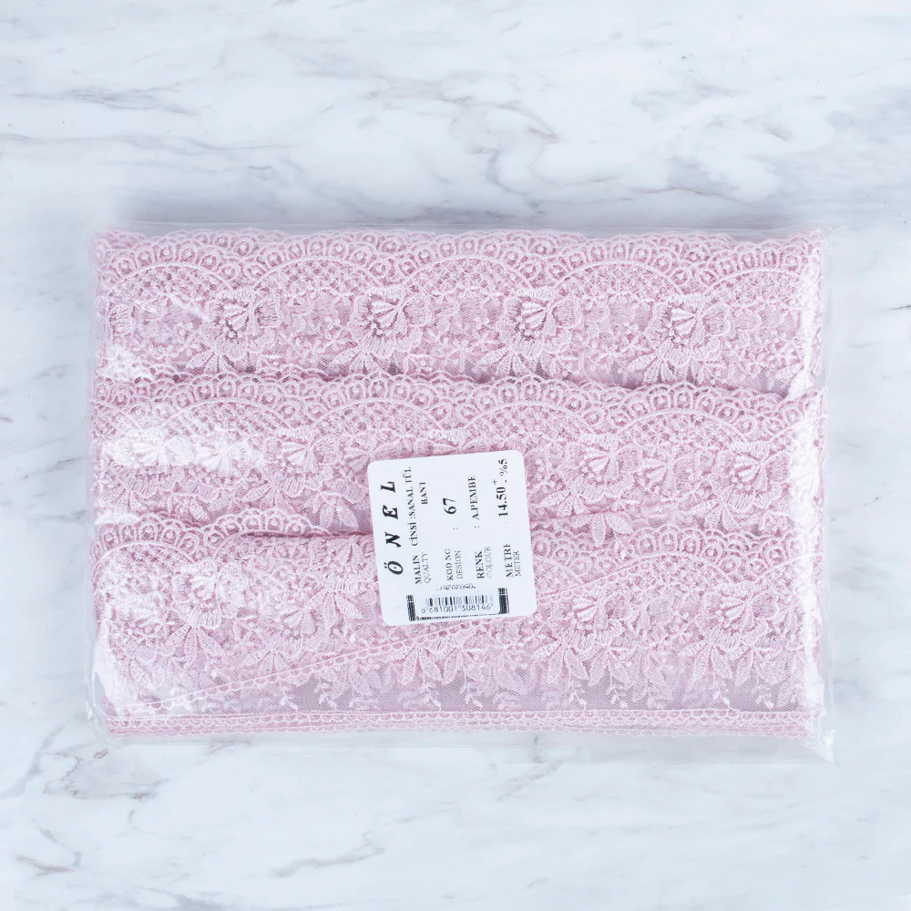 Önel Lace Ribbon, 7 cm, Light Pink, Flower Patterned - 67 - Image 3