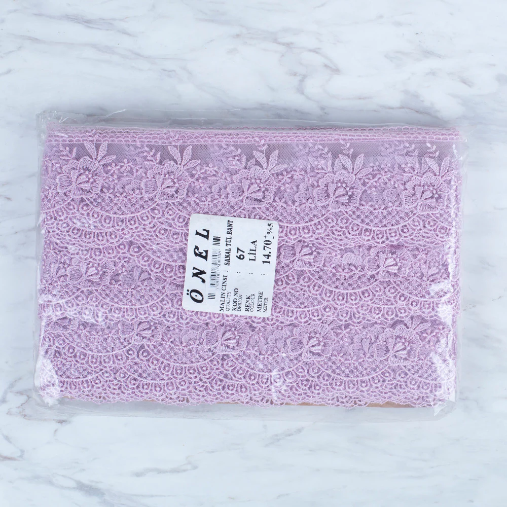Önel Lace Ribbon, 7 cm, Lilac, Flower Patterned - 67 - Image 3