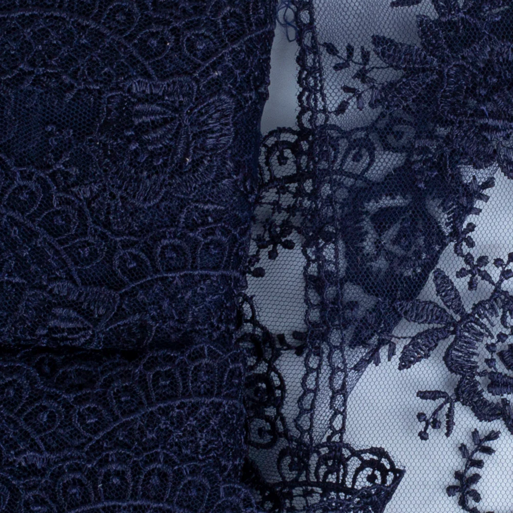 Önel Lace Ribbon, 7 cm, Navy Blue, Flower Patterned - 67 - Image 2