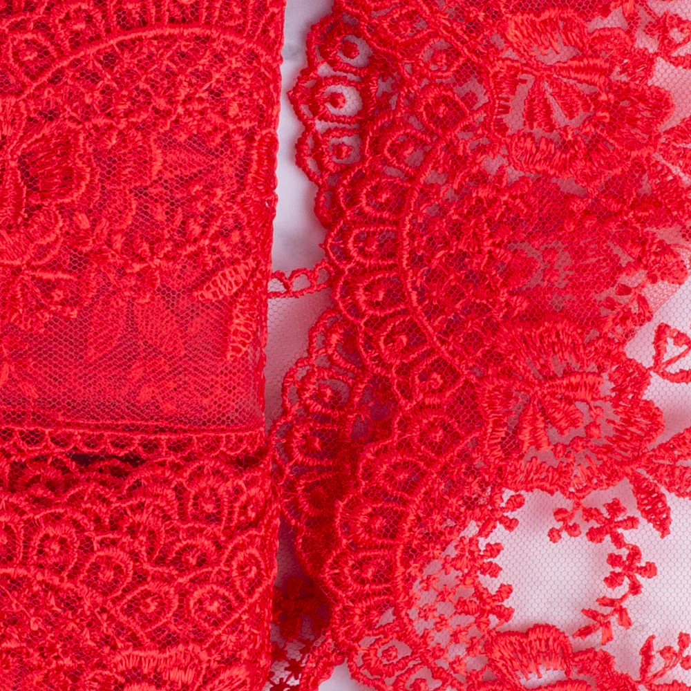 Önel Lace Ribbon, 7 cm, Red, Flower Patterned - 67 - Image 2
