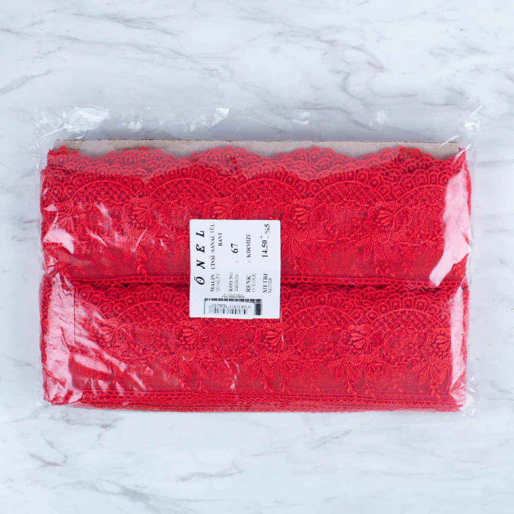 Önel Lace Ribbon, 7 cm, Red, Flower Patterned - 67 - Image 3