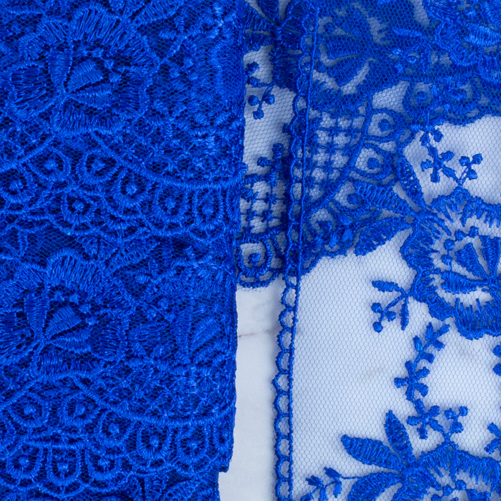 Önel Lace Ribbon, 7 cm, Saxe, Flower Patterned - 67 - Image 2