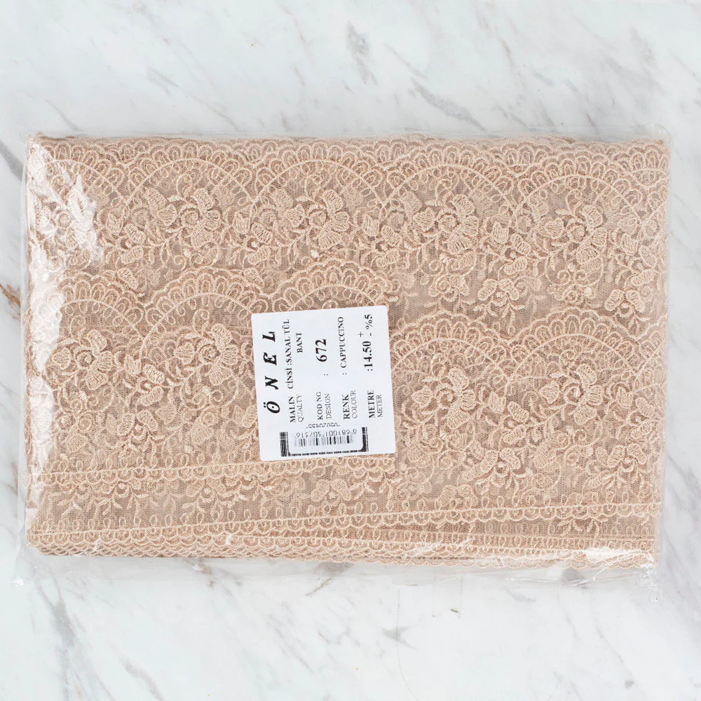 Önel Lace Ribbon, 9 cm, Beige, Flower Patterned - 672 - Image 3